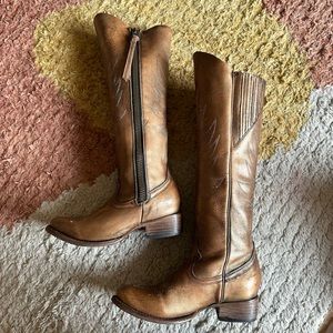 Freebird Whisper Leather Bronze Metallic Zip-Up Tall Western Cowboy Boots Size 7